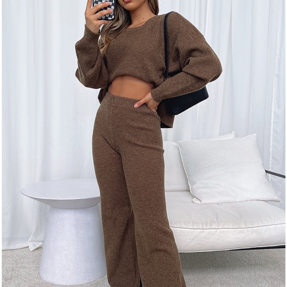 White fox boutique set Need Attention Pants Dark Chocolate